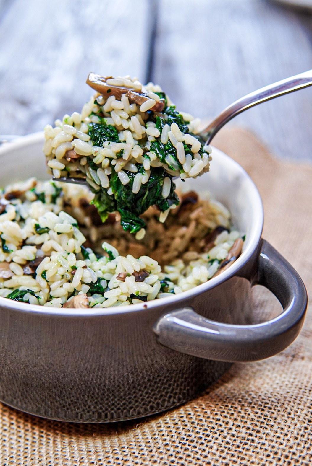 Riso spinaci e funghi champignon