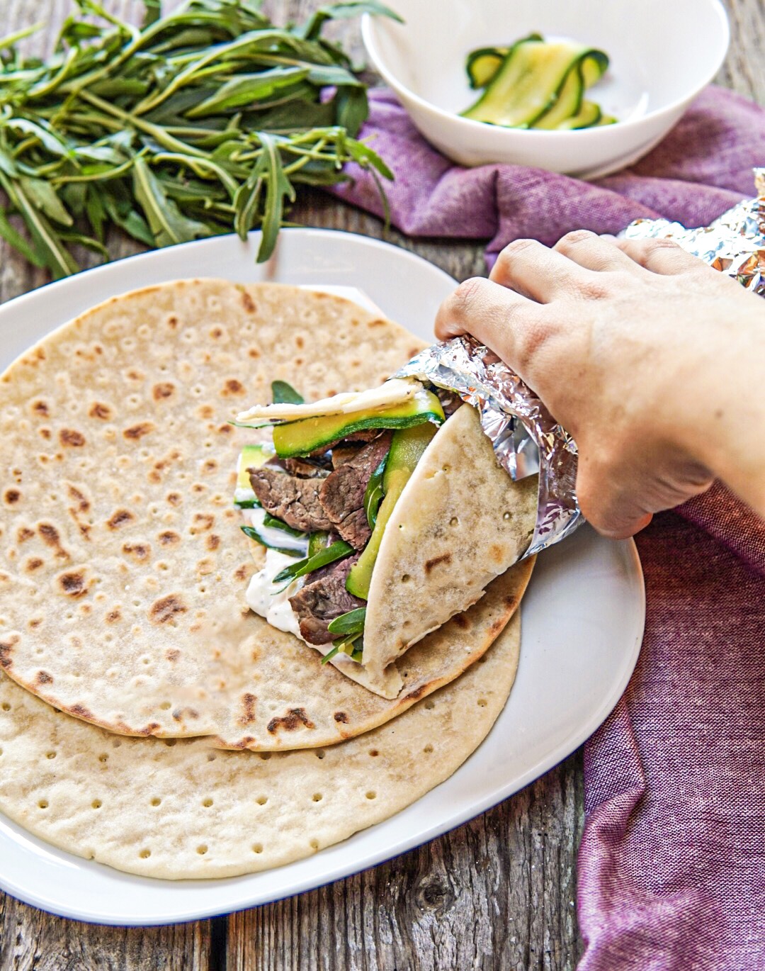 Piadina di grano saraceno con straccetti di manzo