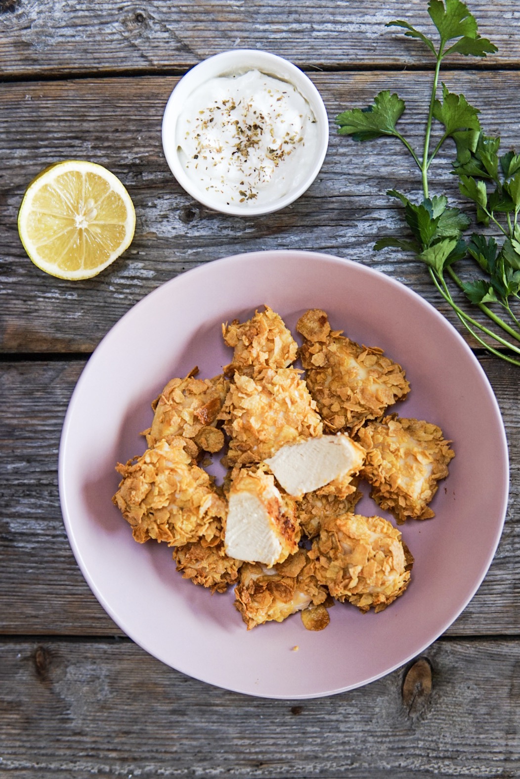 Pollo con quinoa flakes