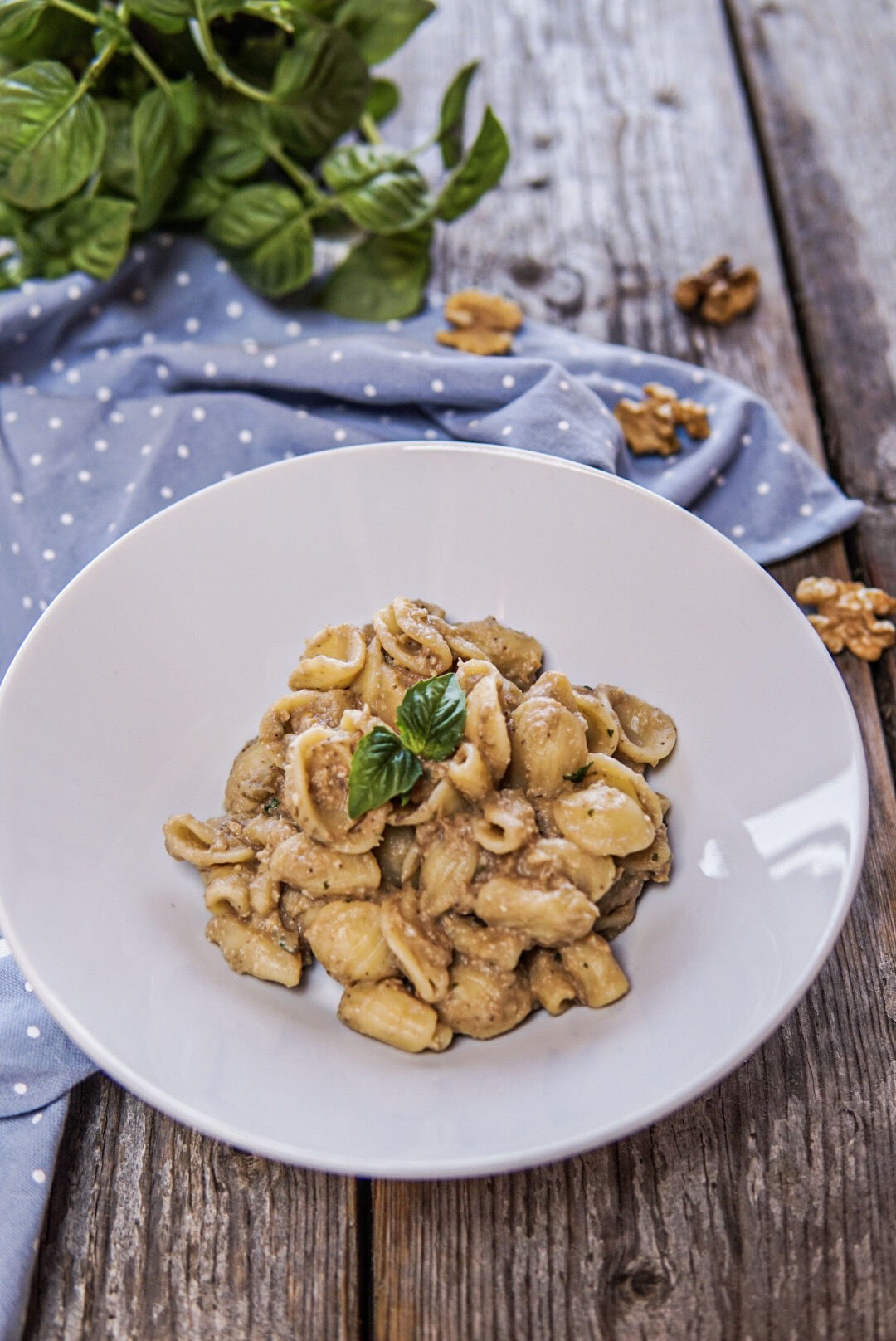 Pasta con crema di melanzane e noci