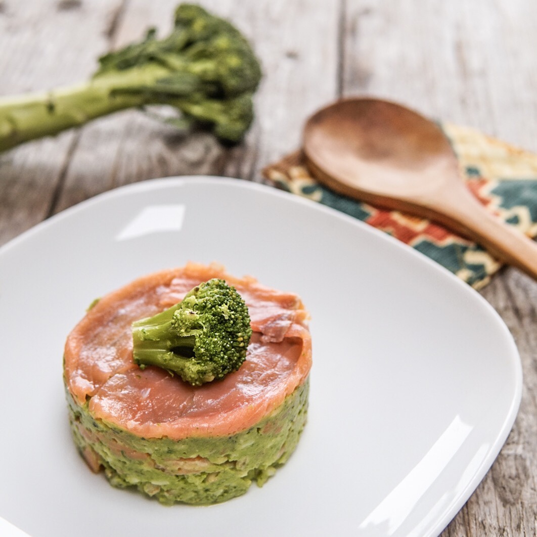 3 cereali con crema di broccoli e salmone