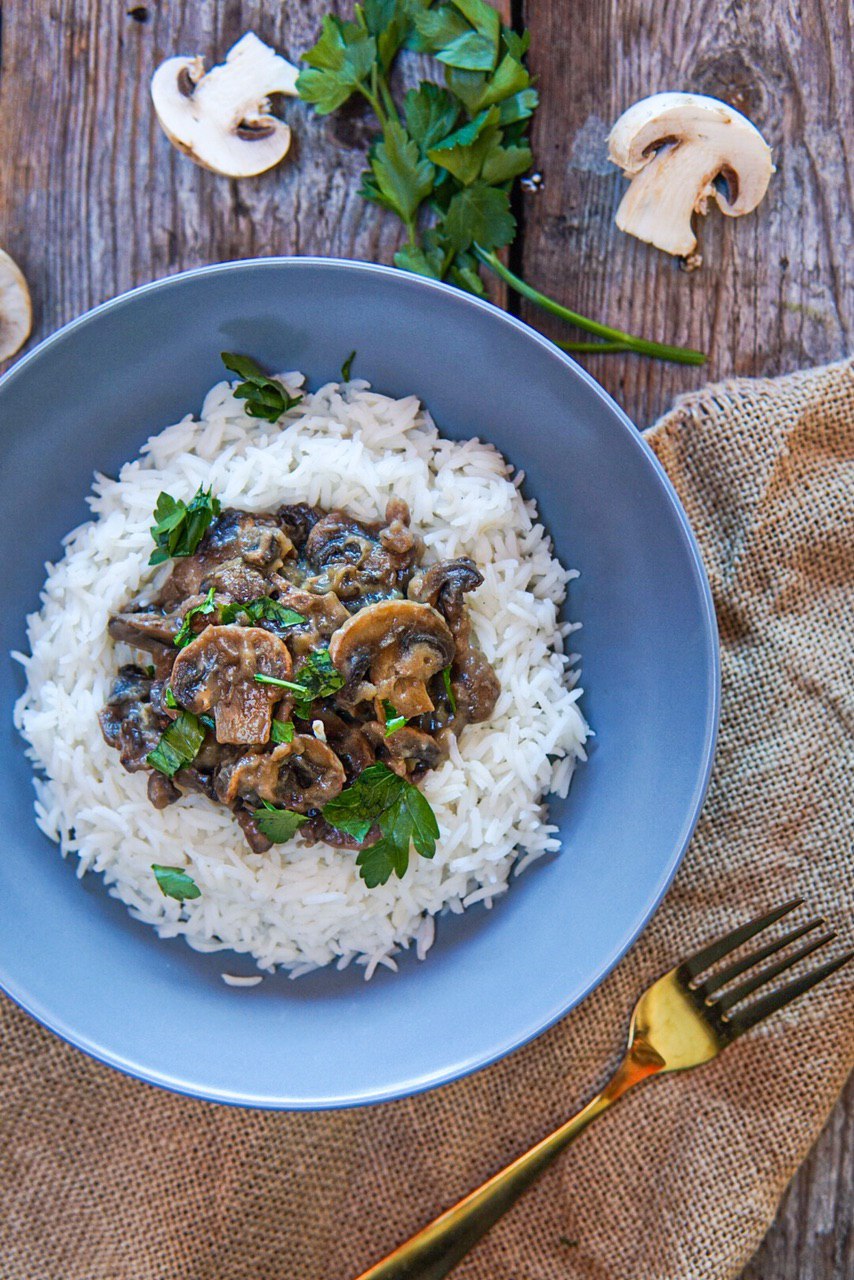 Funghi cremosi con riso basmati - Basilico Secco