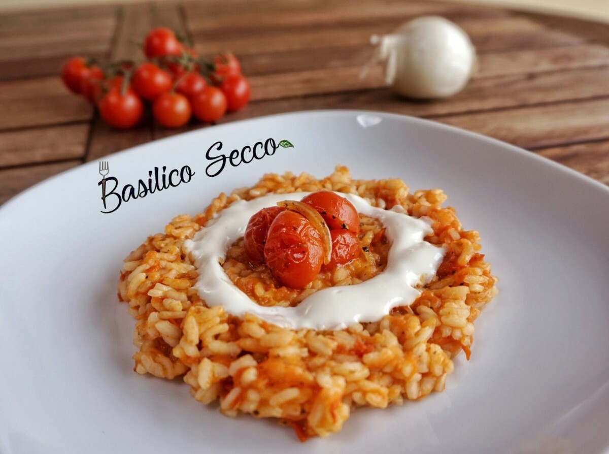 Risotto di pomodori al forno con formaggio spalmabile